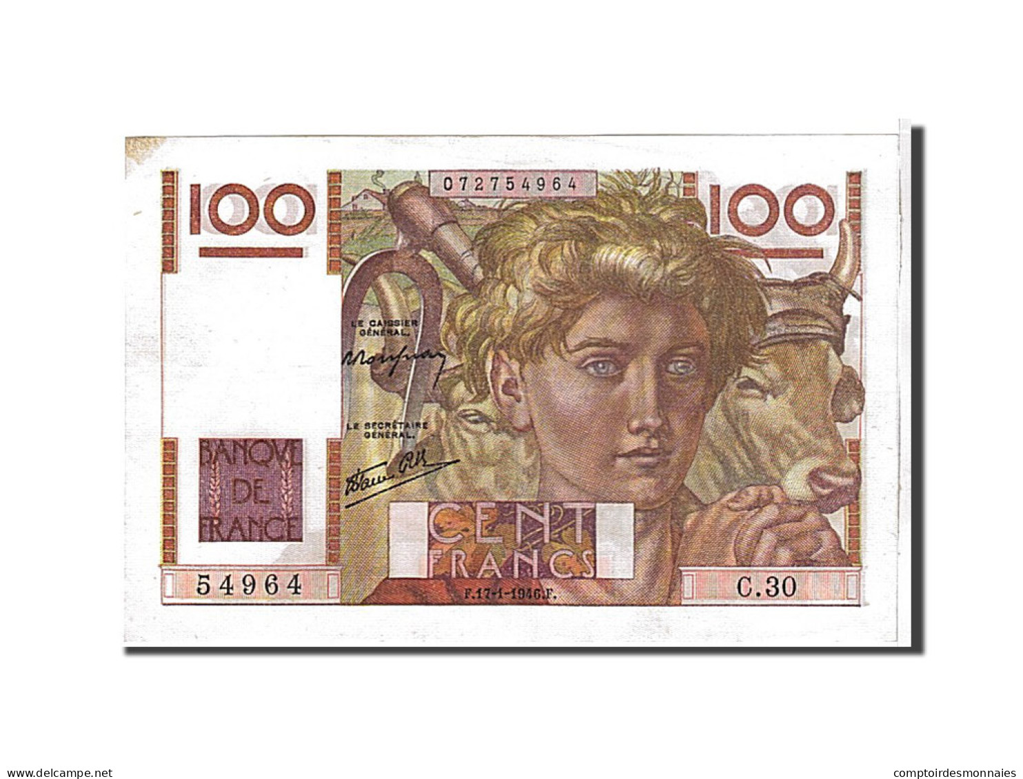 Billet, France, 100 Francs, 100 F 1945-1954 ''Jeune Paysan'', 1946, SPL - 100 F 1945-1954 ''Jeune Paysan''