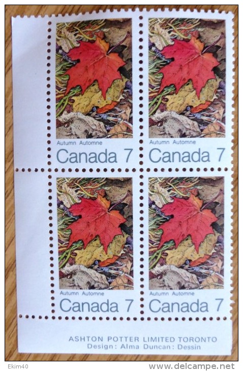 1971 Corner MNH Block Of Stamps From Canada Sc 537 No WM-715. - Blocks & Sheetlets