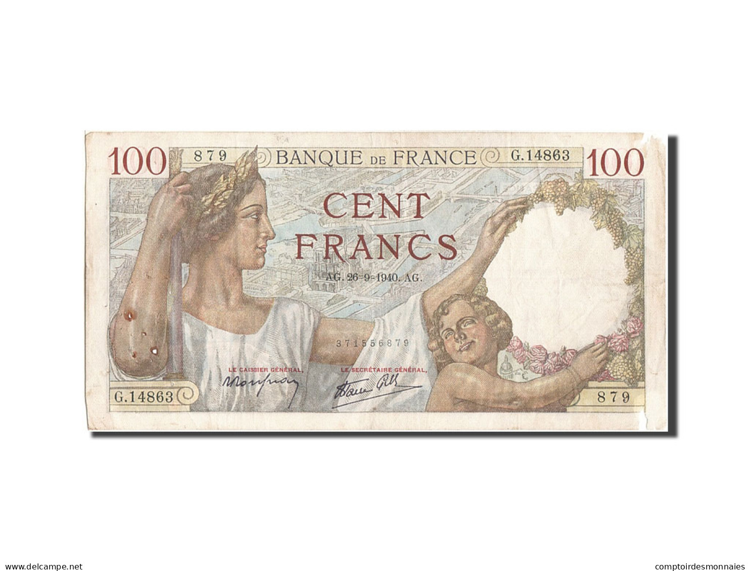 Billet, France, 100 Francs, 100 F 1939-1942 ''Sully'', 1940, 1940-09-26, TB - 100 F 1939-1942 ''Sully''