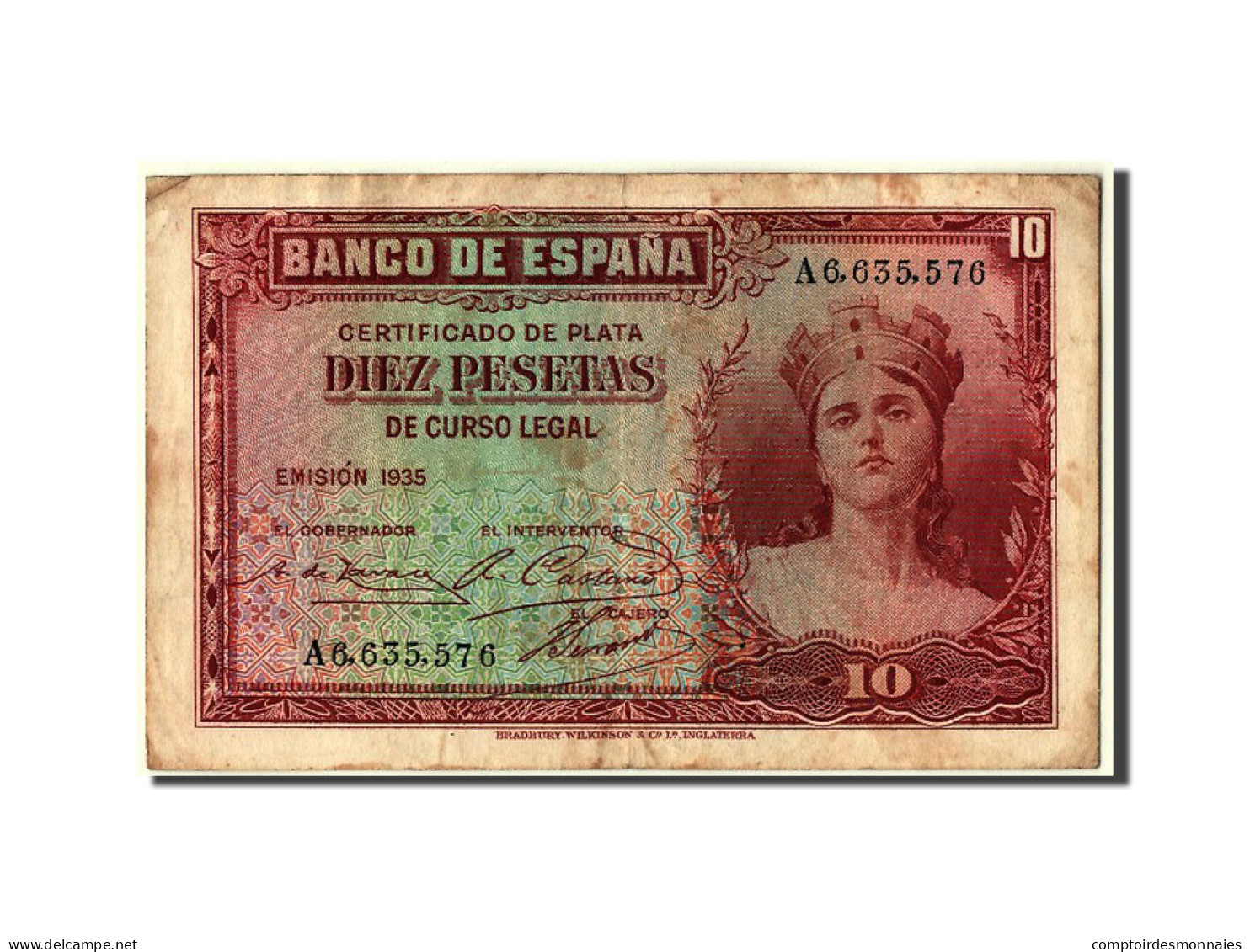 Billet, Espagne, 10 Pesetas, 1935, TTB - 10 Pesetas