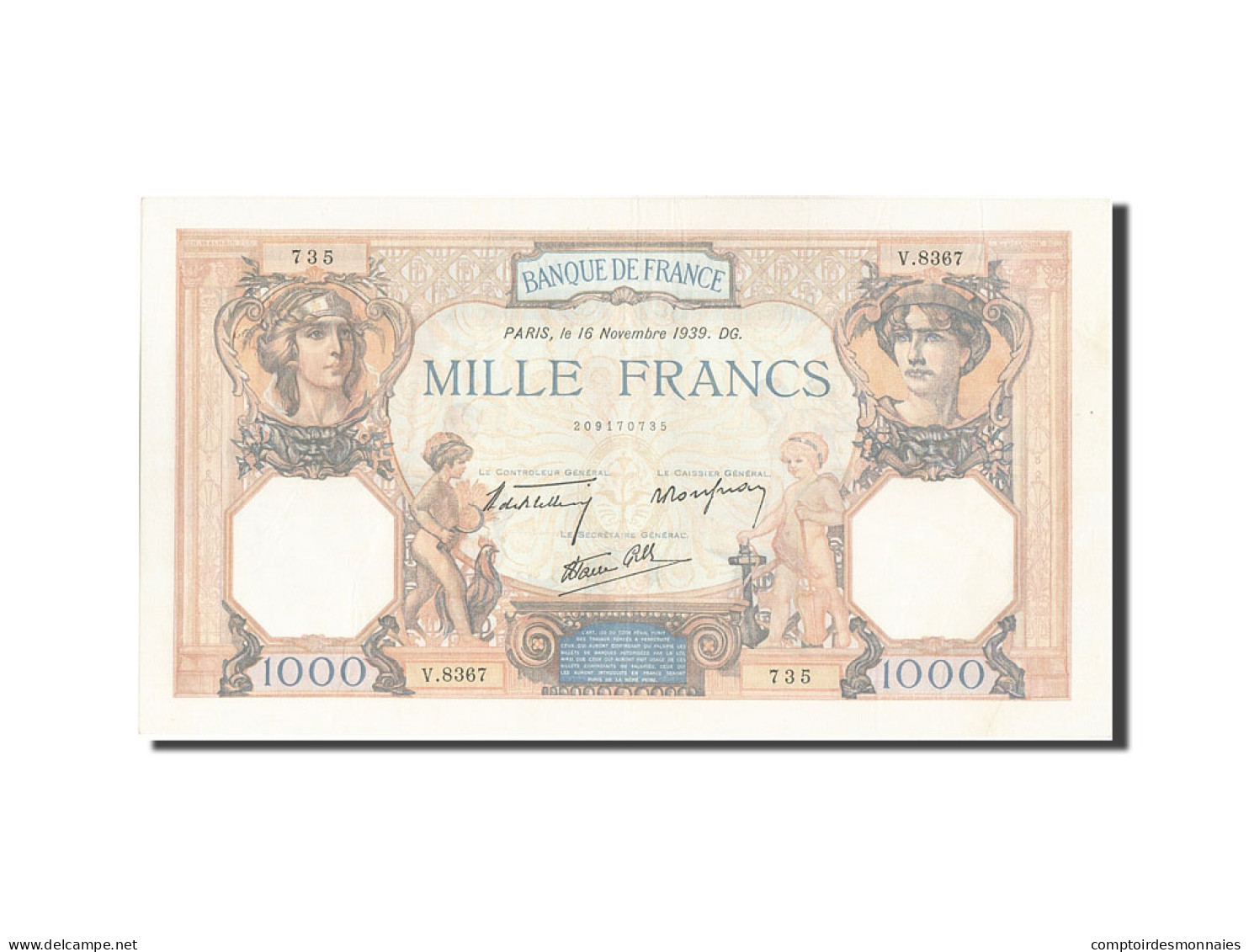 Billet, France, 500 Francs, 1 000 F 1927-1940 ''Cérès Et Mercure'', 1939 - 1 000 F 1927-1940 ''Cérès Et Mercure''