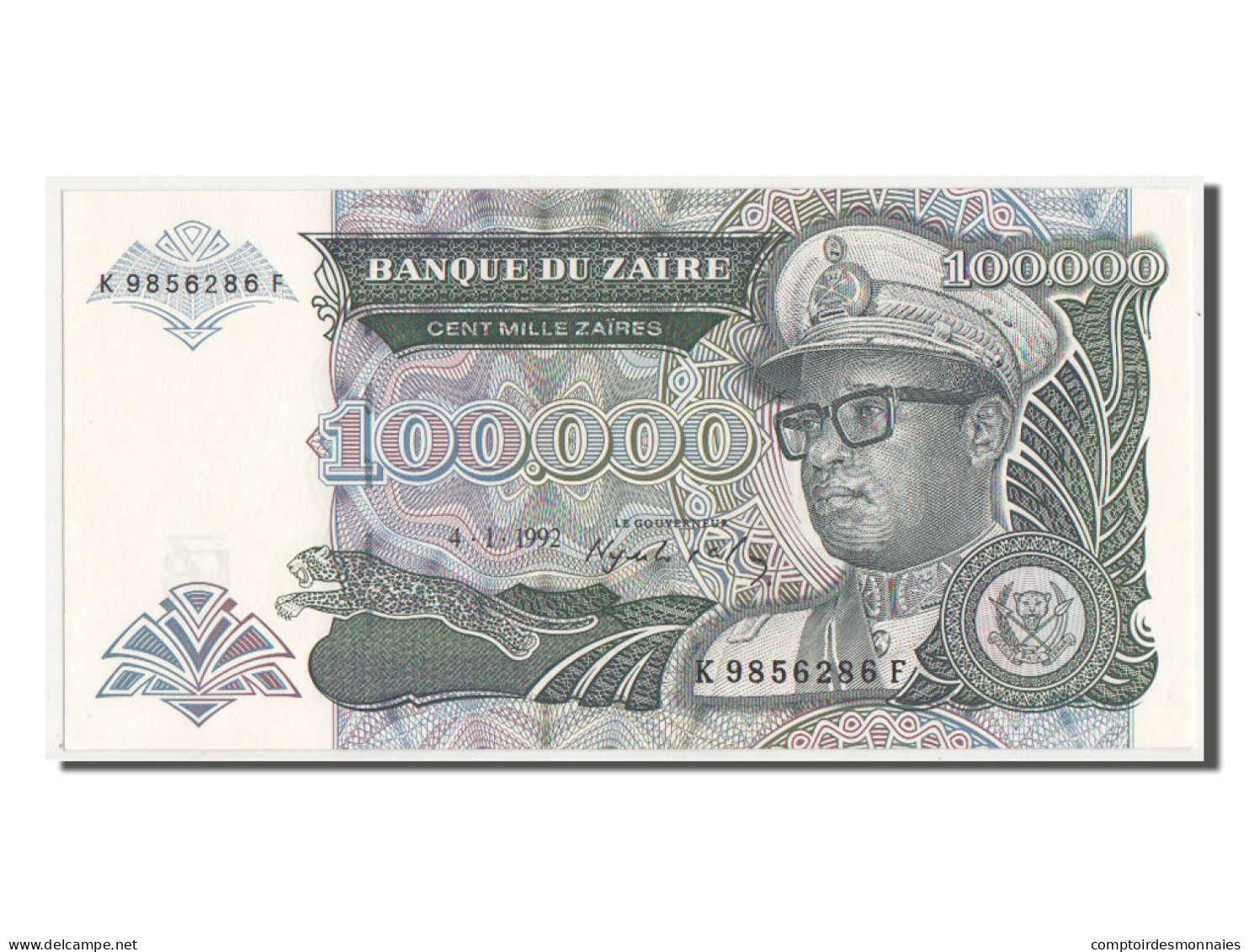 Billet, Zaïre, 100,000 Zaïres, 1992, SPL+ - Zaïre