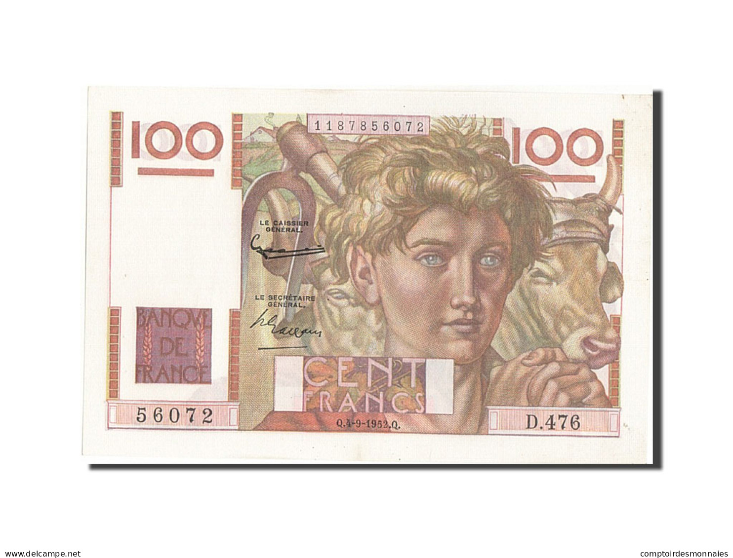 Billet, France, 100 Francs, 100 F 1945-1954 ''Jeune Paysan'', 1952, 1952-09-04 - 100 F 1945-1954 ''Jeune Paysan''