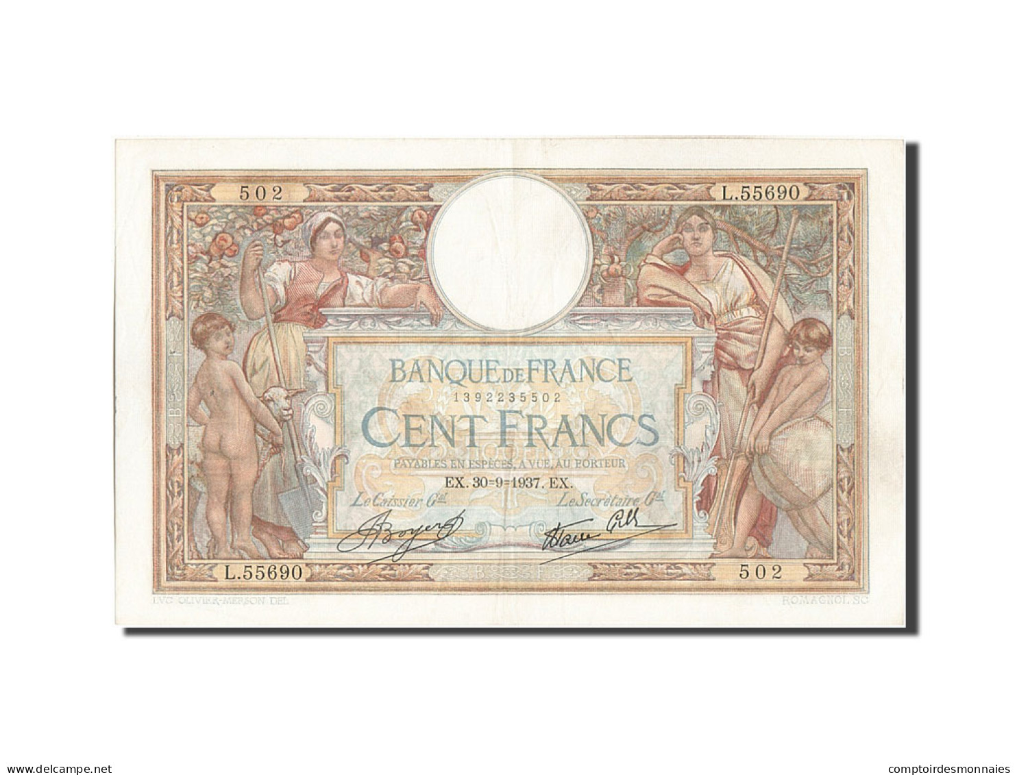 Billet, France, 100 Francs, 100 F 1908-1939 ''Luc Olivier Merson'', 1937 - 100 F 1908-1939 ''Luc Olivier Merson''