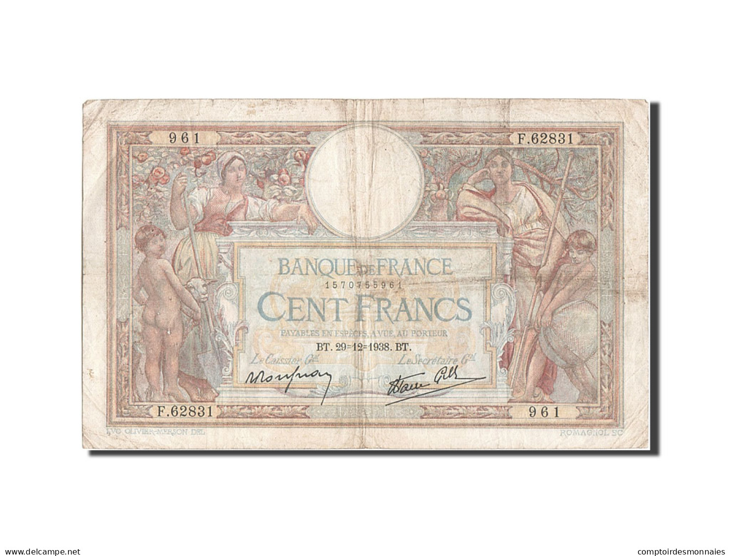 Billet, France, 100 Francs, 100 F 1908-1939 ''Luc Olivier Merson'', 1938 - 100 F 1908-1939 ''Luc Olivier Merson''