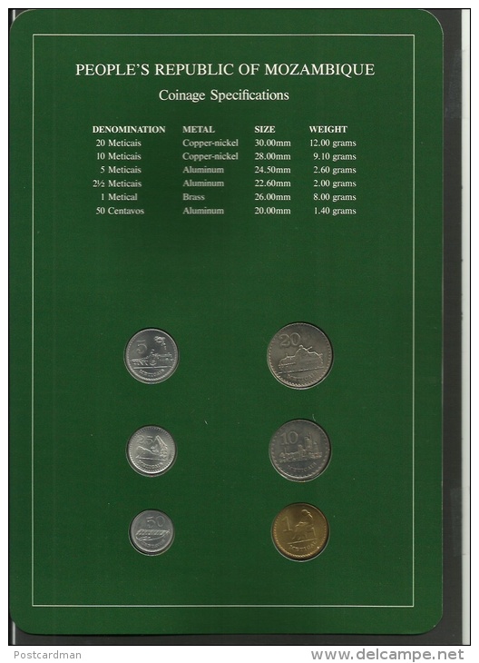 MOZAMBIQUE - Set Of 6 Uncirculated Coins - 50 Centavos To 20 Meticais - 1980, 1982 & 1983 - Islas Del Canal