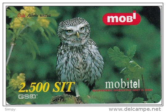 SLOVENIA  Owl Mobil Prepaid Phonescard Animal, Bird, &#x10C;uk Athene Noctua - Owls