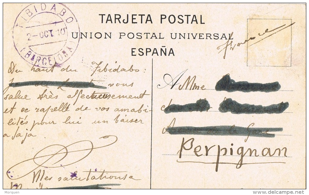 12594. Postal TIBIDABO (Barcelona) 1910. Fechador Violeta. Apeadero Estacion Funicular - Covers & Documents