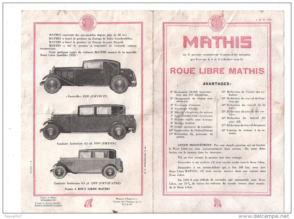 Automobile Mathis Strasbourg  Emysix Emyhuit  Emyquatre Roue Libre - Publicités