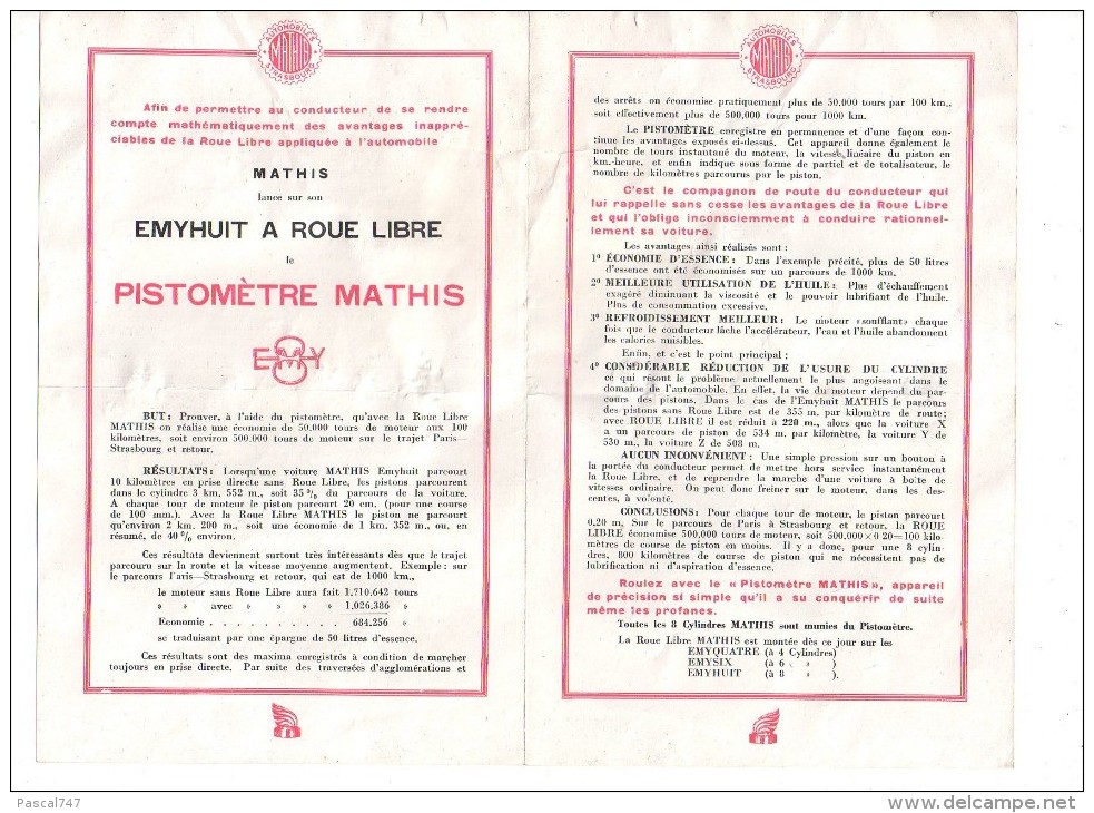 Automobile Mathis Strasbourg  Emysix Emyhuit  Emyquatre Roue Libre - Publicités