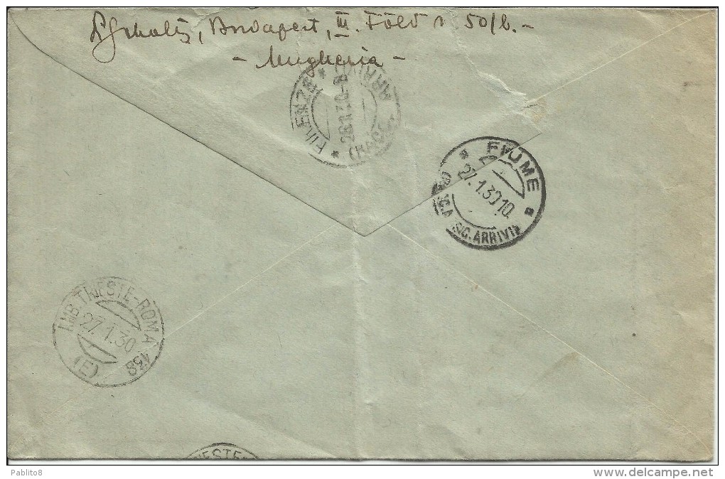 HUNGARY UNGHERIA MAGYAR 27 1 1939 LETTERA RACCOMANDATA REGISTERED LETTER COVER LETTRE  A FIRENZE VIA FIUME DOPPIO PORTO - Brieven En Documenten