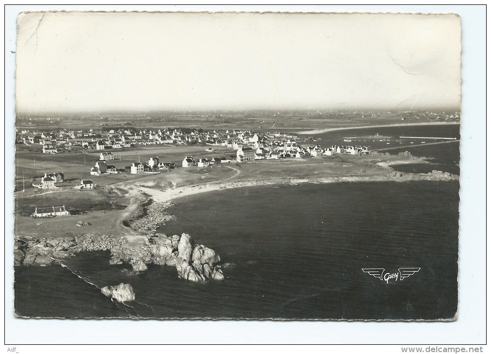 CPSM LESCONIL, LA FRANCE VUE DU CIEL... VUE AERIENNE SUR LES ROCHERS DE GOUDOUL ET LA PETITE PLAGE, FINISTERE 29 - Lesconil