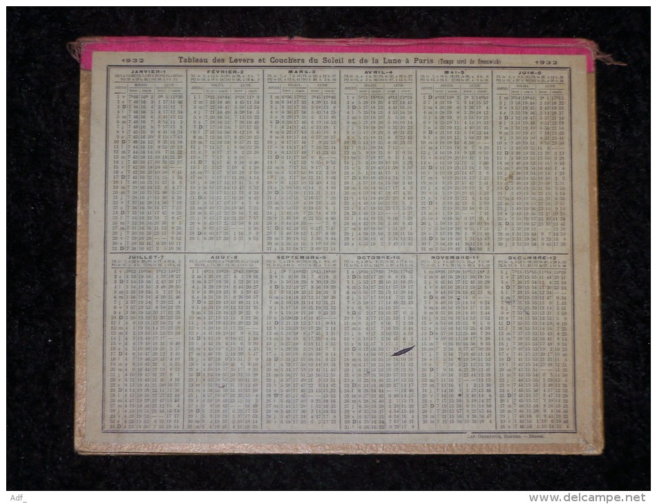 1932 ALMANACH CALENDRIER DOUBLE OUVRANT DES POSTES ET TELEGRAPHES PTT P.T.T, SESSIN ILLUSTRATION LA LECON DE LECTURE, - Grossformat : 1921-40