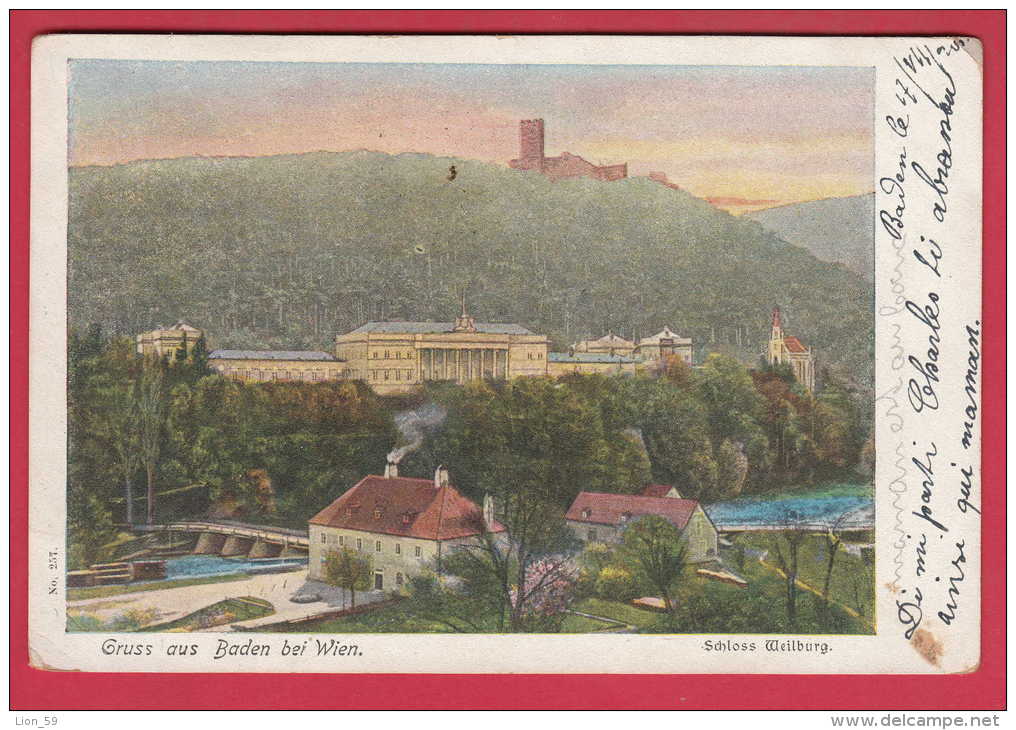 169456 / GRUSS AUS - BADEN Bei WIEN - PANORAMA , RIVER BRIDGE USED 1900 BADEN   SOFIA BULGARIA Austria Österreich - Baden Bei Wien