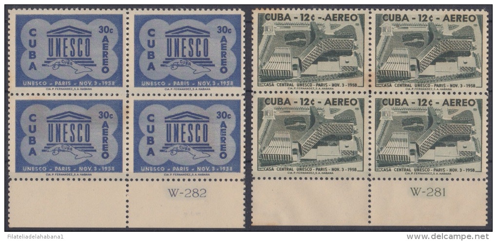 1958-141 CUBA. REPUBLICA. 1958. UNESCO. UN. NACIONES UNIDAS.  Ed.775-76. GOMA ORIGINAL TROPICALIZADA. - Ongebruikt