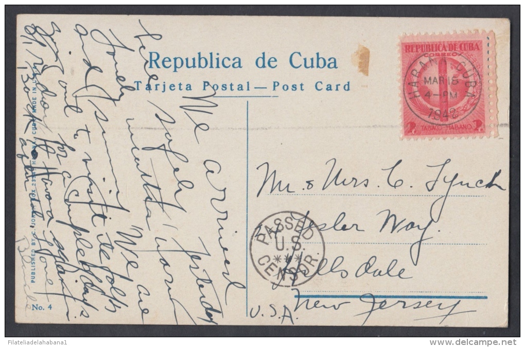 POS-46 CUBA. HABANA. HAVANA. POSTAL VISTA DE LA BAHIA DESDE CASABLANCA. VIEW OF HAVANA HARBOR.  1942 US CENSORSHIP . - Neufs