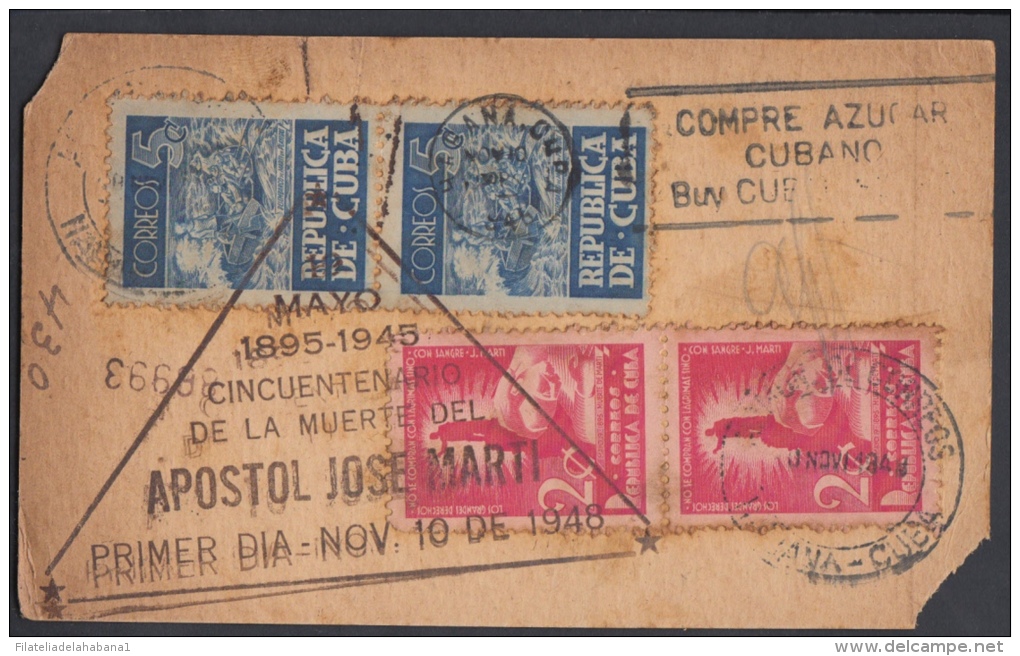 1949-FDC-27 CUBA. REPUBLICA. 1949. 50 ANIV MUERTE DE JOSE MARTI. INDEPENDENCE WAR. POSTAL STATIONERY CANCEL. - Ongebruikt