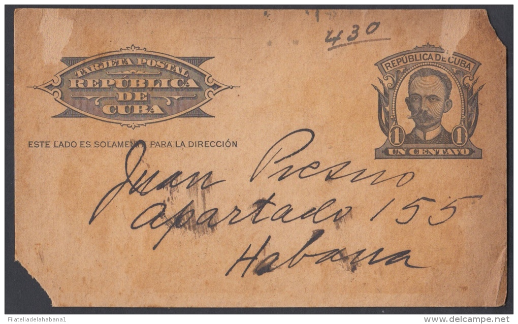 1949-FDC-27 CUBA. REPUBLICA. 1949. 50 ANIV MUERTE DE JOSE MARTI. INDEPENDENCE WAR. POSTAL STATIONERY CANCEL. - Neufs