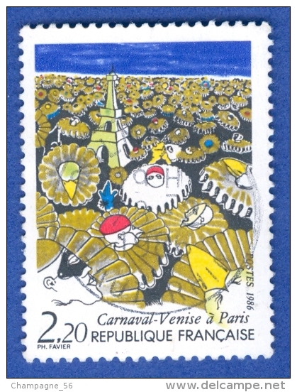 1986  N°  2395  TOUR EIFFEL ET MASQUES  OBLITÉRÉ NUANCE COULEURS - Used Stamps