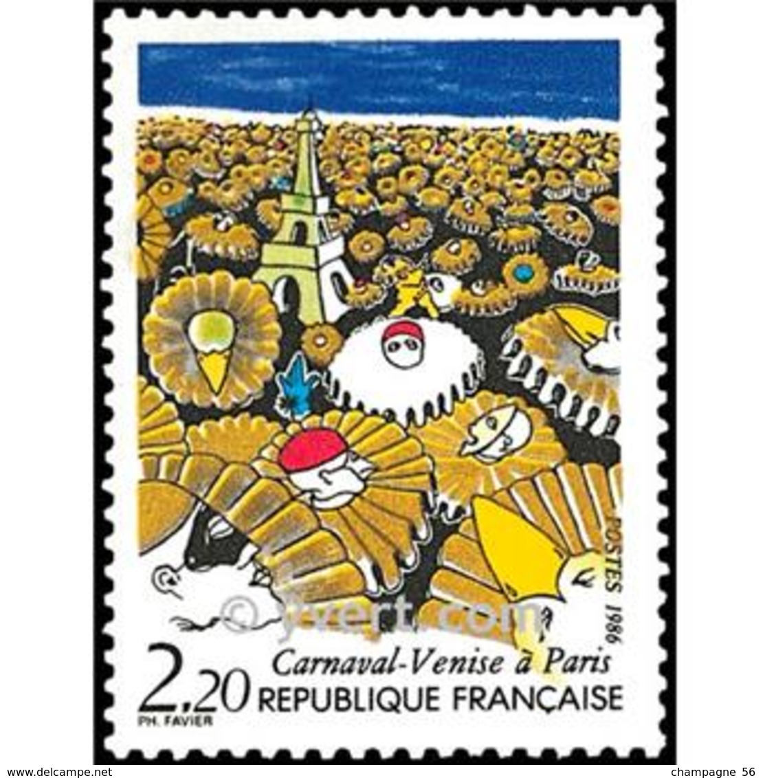 1986  N°  2395  TOUR EIFFEL ET MASQUES  OBLITÉRÉ NUANCE COULEURS - Used Stamps