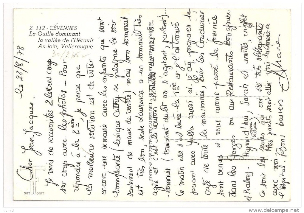 30 - CÉVENNES - La Quille Dominant La Vallée De L'Hérault - Au Loin Valleraugue - Ed. SEPTFONTS N° Z. 112 - 1978 - Valleraugue