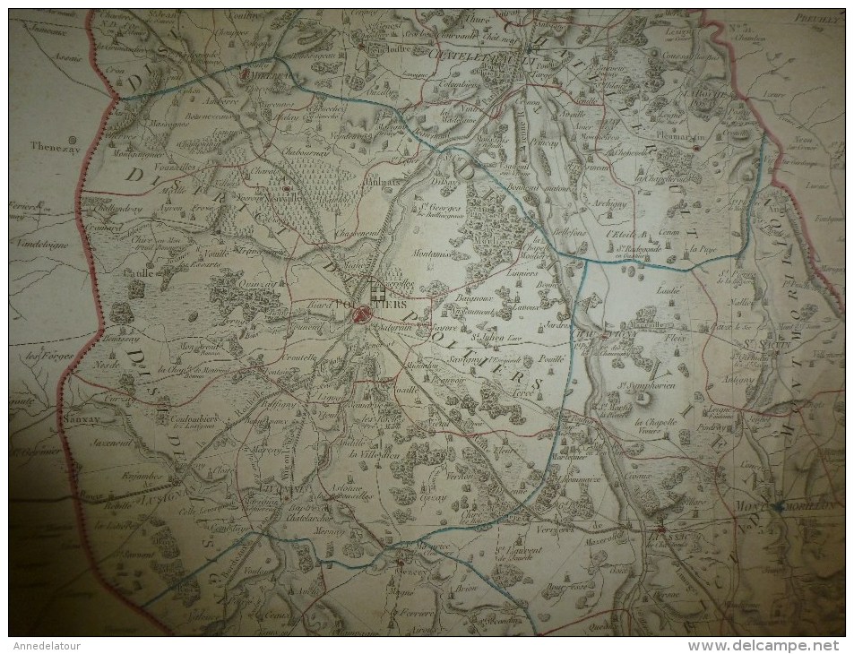 1818 Carte département VIENNE décrété1790 en 5 arr. et 31 cantons,corrigé 1818 (Atlas National de France)