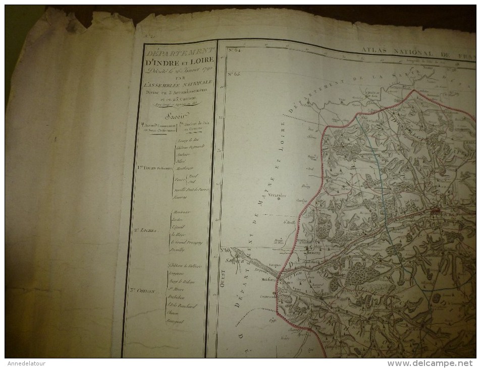 1818 Carte Département INDRE Et LOIRE Décrété1790 En 3 Arr. Et 23 Cantons,corrigé 1818 (Tours,Loches,Chinon) - Cartes Géographiques