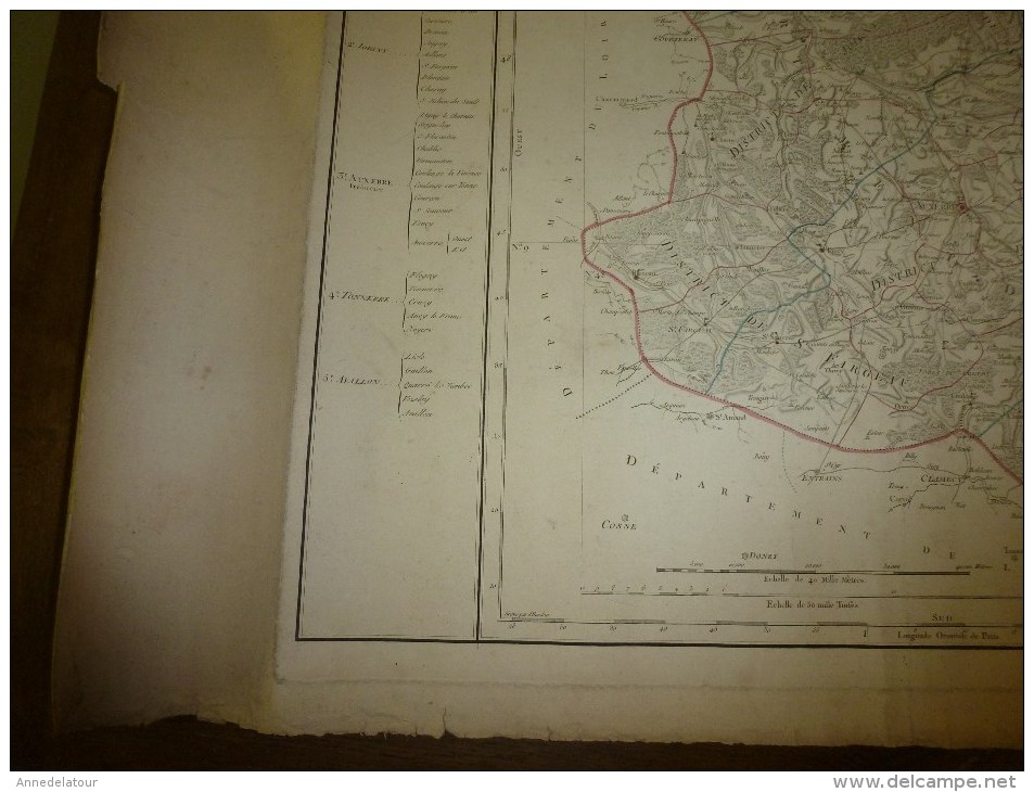 1818 Carte Département  YONNE Décrété1790 En 5 Arr. Et 37 Cantons,corrigé 1818 (Sens,Joigny,Auxerre,Tonnerre,Avallon) - Mapas Geográficas
