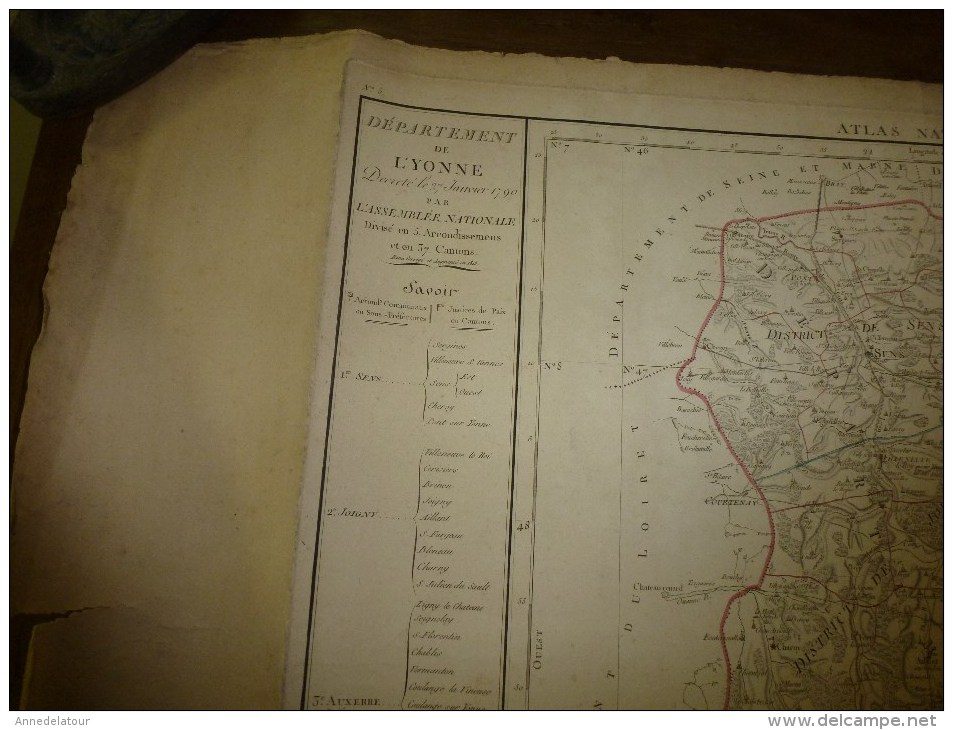 1818 Carte Département  YONNE Décrété1790 En 5 Arr. Et 37 Cantons,corrigé 1818 (Sens,Joigny,Auxerre,Tonnerre,Avallon) - Cartes Géographiques