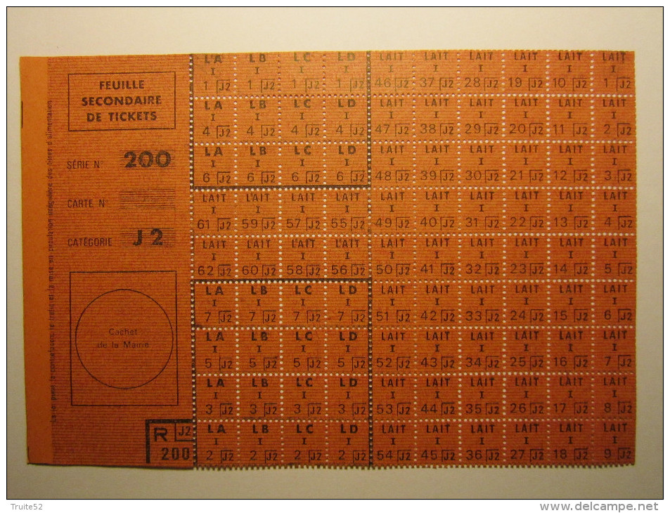 Feuillet Complet - Militaria. Tickets De Rationnement. Ravitaillement. Occupation LAIT - Documents