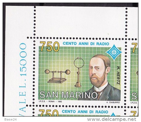 1992 San Marino Saint Marin 100° DELLA RADIO, HERTZ 20 Serie In Foglio MNH** - Fisica