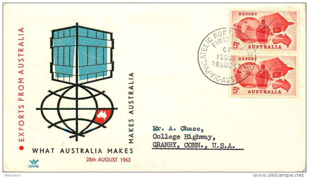 1963   Exports  Pair On Royal FDC To USA  SG 353 - FDC