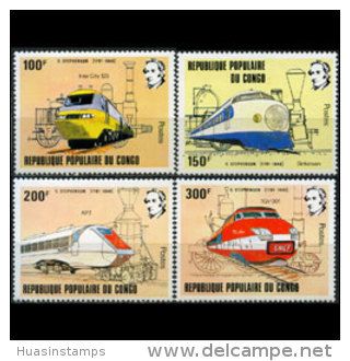 CONGO 1982 - Scott# 627-30 Locomotives Set Of 4 MNH - Neufs