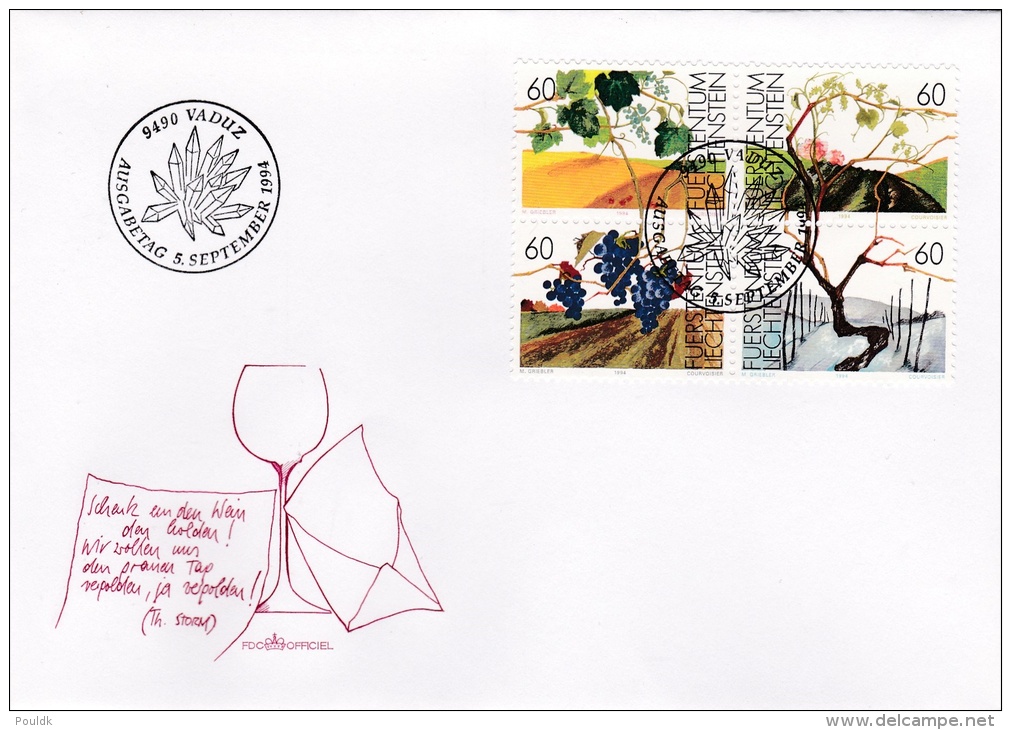 Liechtenstein FDC: 1994 Wine Grapes (G73-35) - Wijn & Sterke Drank