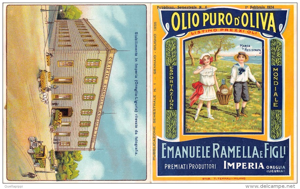 01462 "IMPERIA - ONEGLIA - EMANUELE RAMELLA E FIGLI  - PRODUTTORI OLIO D'OLIVA " . PUBBLICITA' A STAMPA ORIGINALE - Alcolici