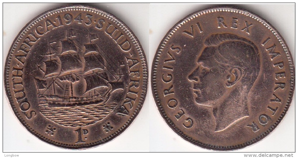 Sud Africa 1 Penny 1943 Brithish Dominion - George VI Km#25 - Used - Sud Africa