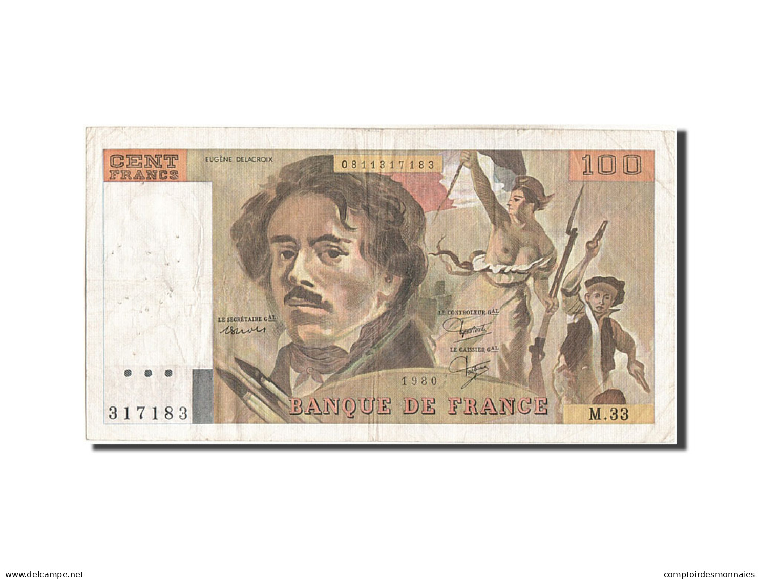 Billet, France, 100 Francs, 100 F 1978-1995 ''Delacroix'', 1980, TB+ - 100 F 1978-1995 ''Delacroix''