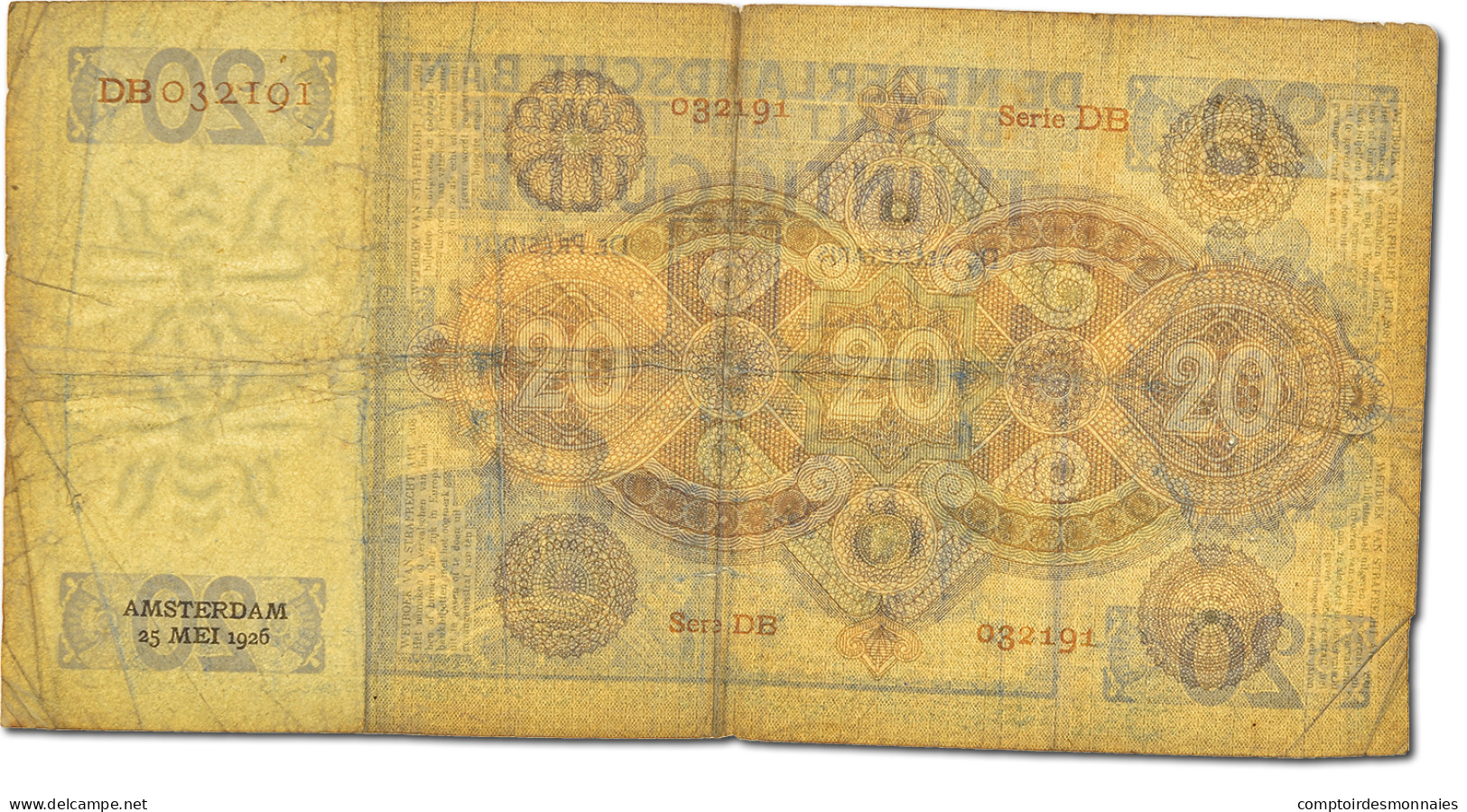 Billet, Pays-Bas, 20 Gulden, 1926, TB - 20 Florín Holandés (gulden)