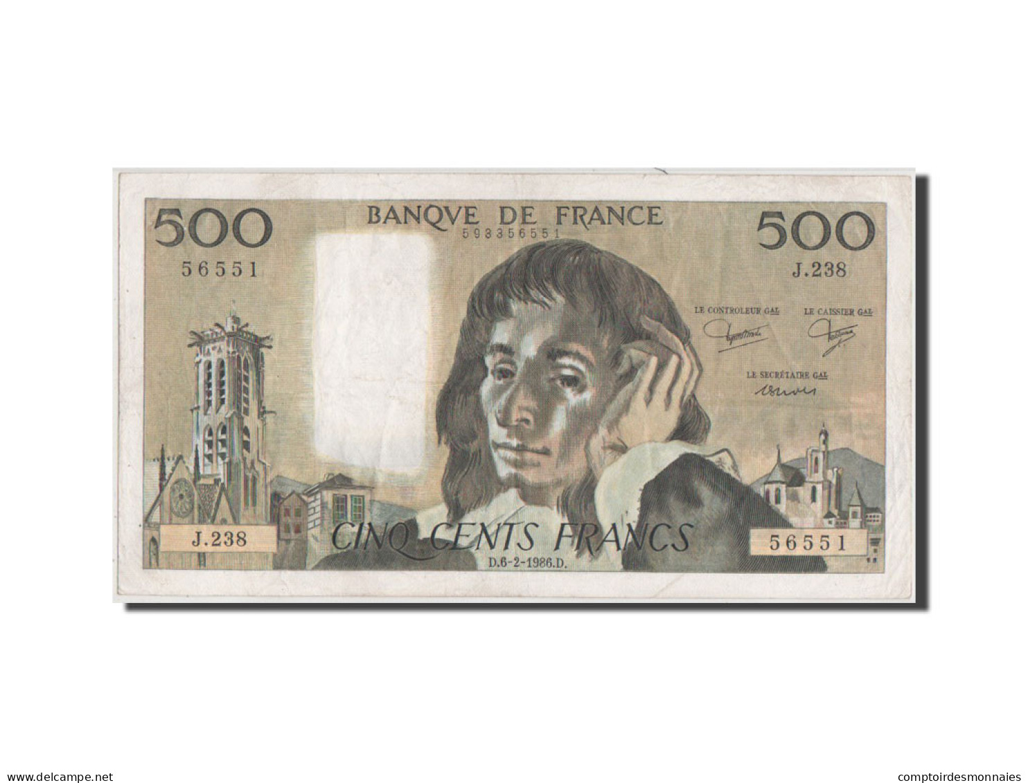 Billet, France, 500 Francs, 500 F 1968-1993 ''Pascal'', 1986, TTB - 500 F 1968-1993 ''Pascal''