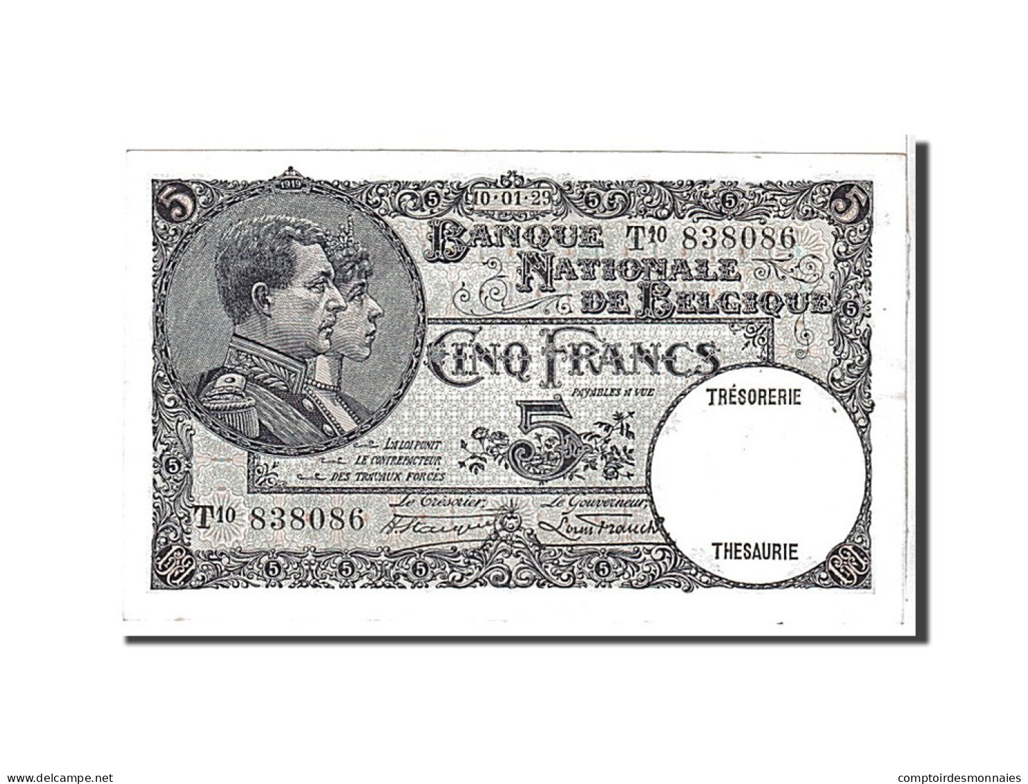 Billet, Belgique, 5 Francs, 1929, KM:97b, TTB+ - 5 Franchi