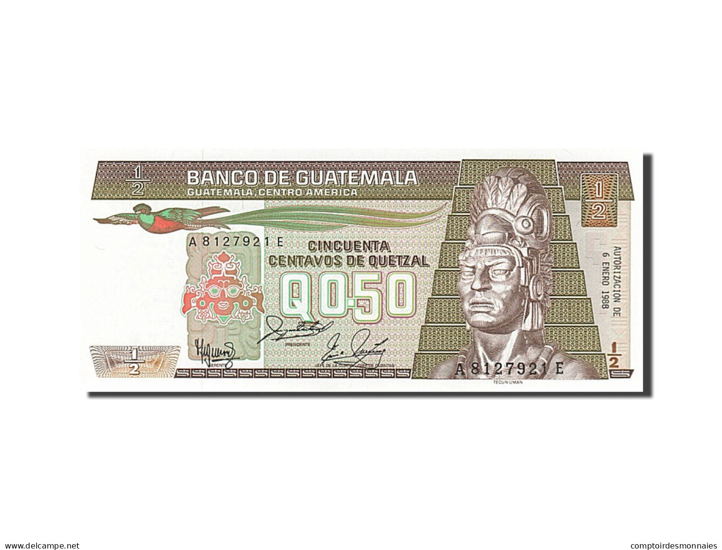 Billet, Guatemala, 1/2 Quetzal, 1988, 1988-01-06, NEUF - Guatemala