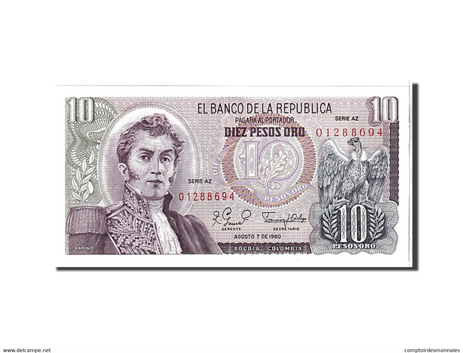 Billet, Colombie, 10 Pesos Oro, 1980, KM:407g, NEUF - Kolumbien