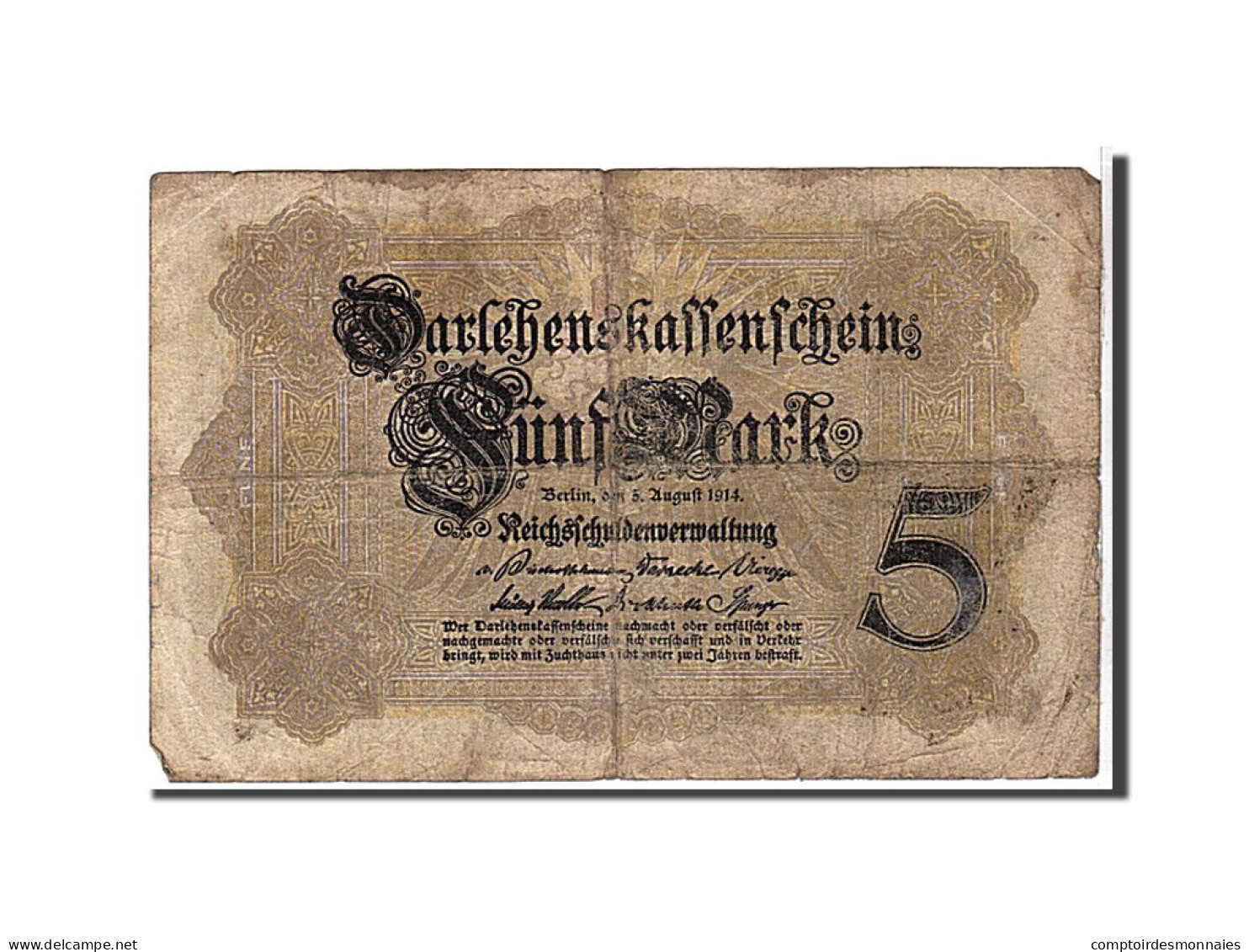 Billet, Allemagne, 5 Mark, 1914, KM:47b, B - 5 Mark