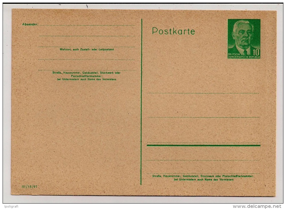 DDR, 1956, Postal Card, Wilhelm Pieck, 10 Pf., Unused - Cartes Postales - Neuves