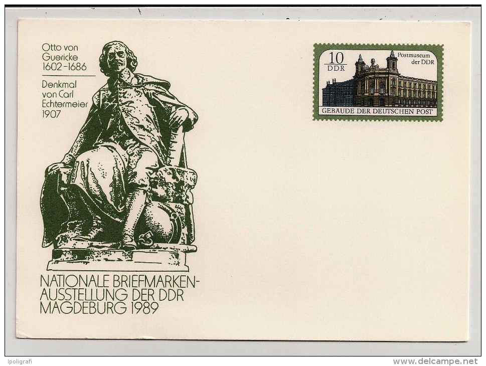 DDR, 1989, Postal Card, Magdeburg, Monument Of Otto Von Guericke, Phil. Expo, 10 Pf., Unused - Cartes Postales - Neuves