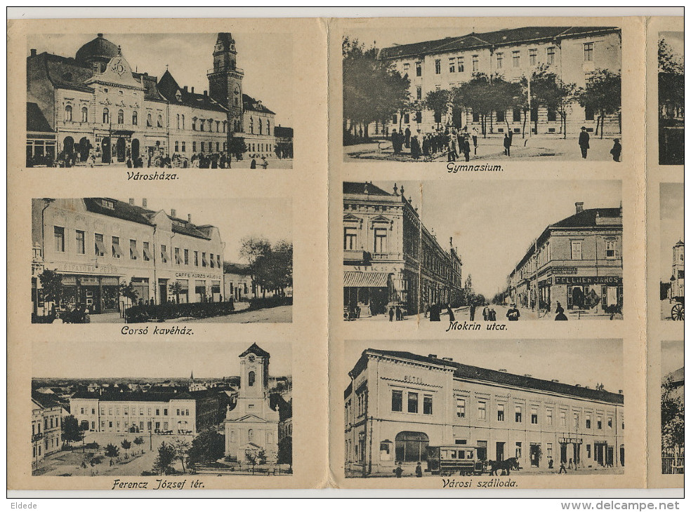 Kikinda Nagykinda Mechanical 5 Fold Card 13 Views Horse Tram, Train Station, Kozgazdasagi Bank Etc - Serbia