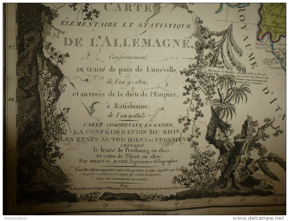 Carte Elémentaire et Statistique ALLEMAGNE conforme au Traité de Paix de Lunéville l´An 9- 1812 --->suite DESCRIPTION