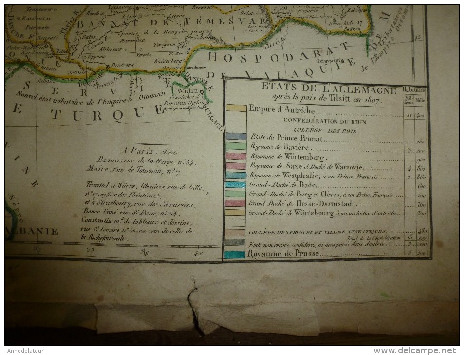 Carte Elémentaire et Statistique ALLEMAGNE conforme au Traité de Paix de Lunéville l´An 9- 1812 --->suite DESCRIPTION