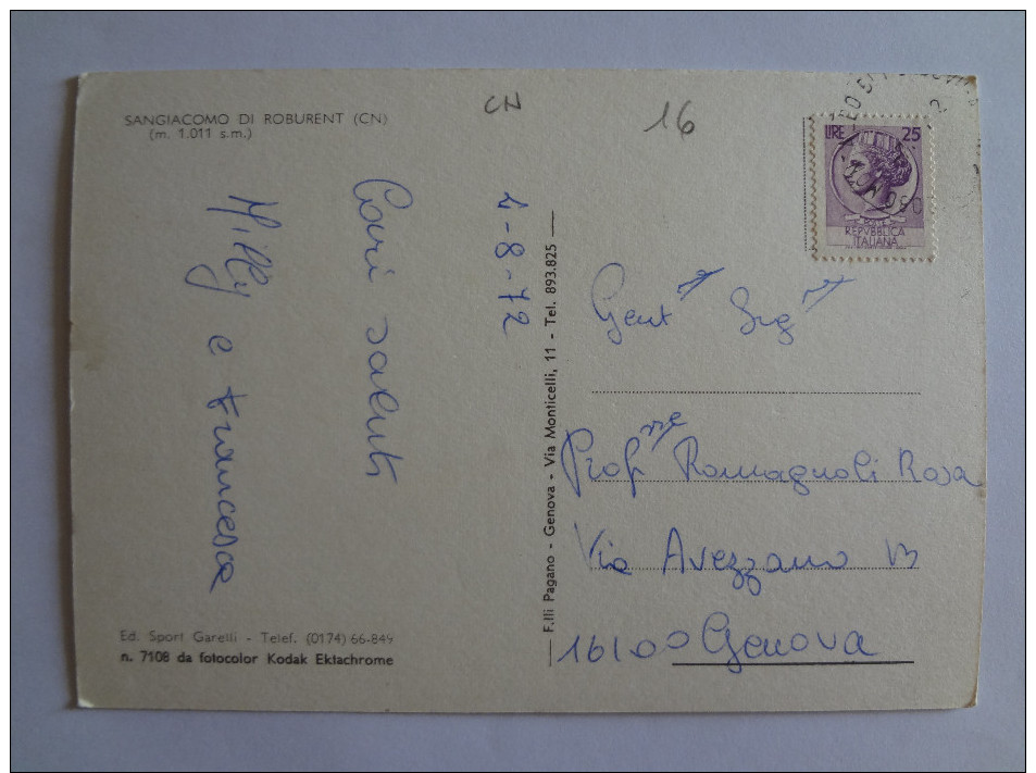 592 - Cartolina Sangiacomo Di Roburent (Cuneo) Viaggiata 1972 Ediz.Sport Garelli Postcard Carte Postale - Altri & Non Classificati