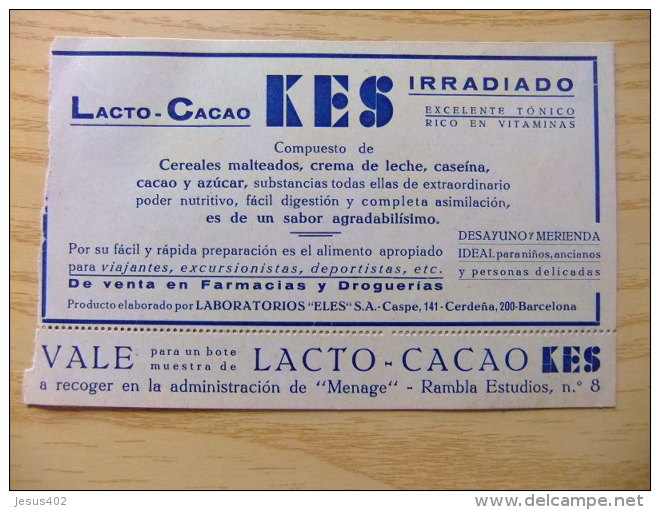 PUBLICIDAD DE 1931 - LACTO CACAO KES - PUBLICITÉ 1931 - CACAO LACTO KES - Publicidad